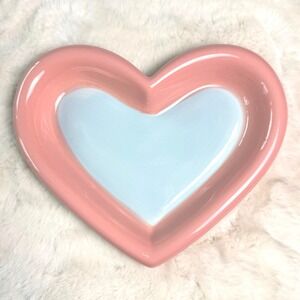 New Large Pink Blue Heart Ceramic Trinket Pet Dish Nesting Jewelry Tray